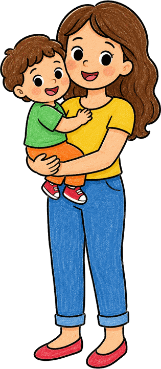Mãe segurando o filho pequeno no colo