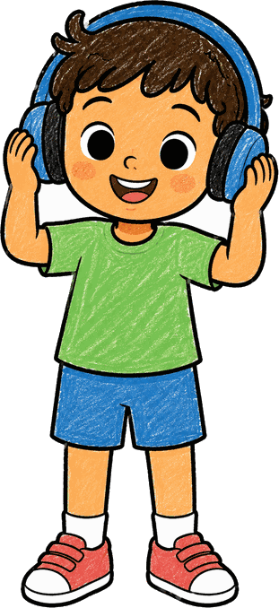 Criança usando fones de ouvido em sessão de musicoterapia